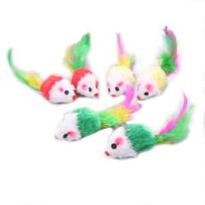 7-Pack Colorful Mini Plush Mouse Cat Toys with Feather
